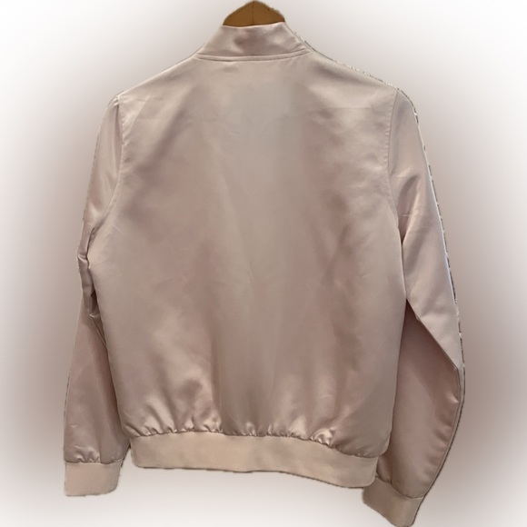 Pale Pink Embroidered Bomber Jacket Birds Flowers - Picture 2 of 8